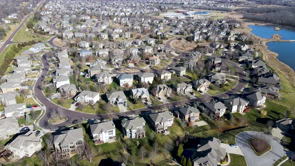 Midwest Suburban Neighborhood Houses in Kansas, America - Aerial View