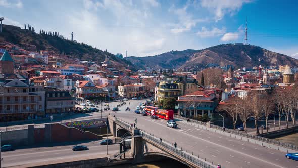 Georgia, Tbilisi - March 6, 2022: Time lapse video of Tbilisi old town, Georgia