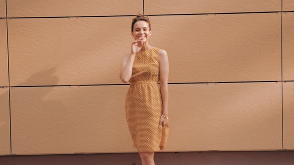 Portrait of beautiful smiling brunette model