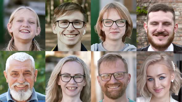 Collage of portraits of smiling men and women