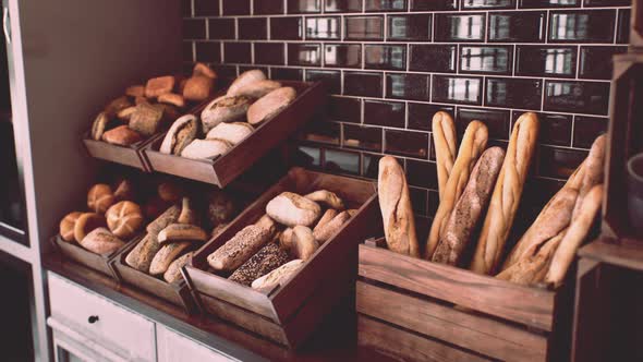 Fresh Bread on Shelves in Bakery alt