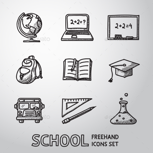 School, Education Freehand Icons Set. Vector