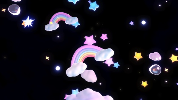 Rainbow Clouds And Stars Sky