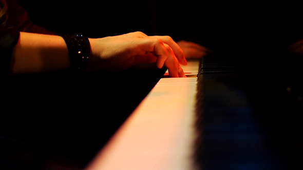 Woman Pianist Hands Plays The Piano