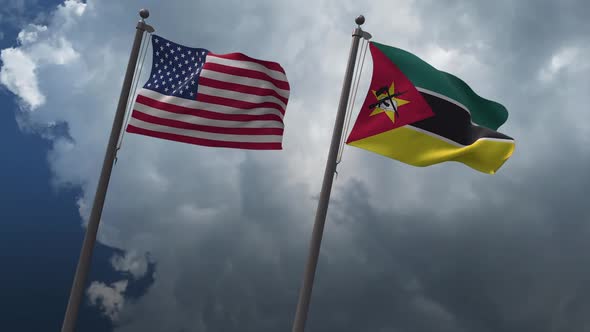 Waving Flags Of The United States And The Mozambique 2K