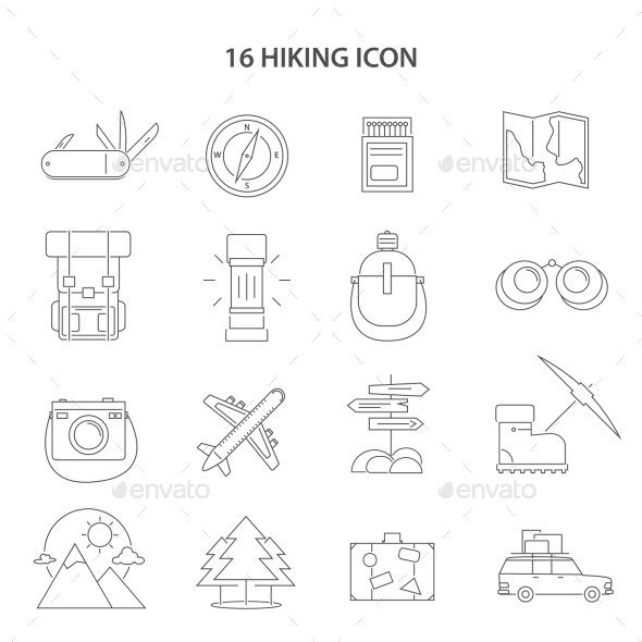 Hiking Line Icons Set