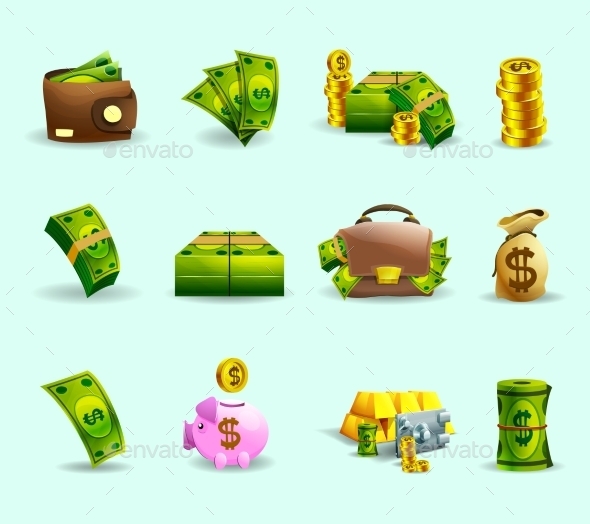 Cash Payment Flat Icons Set