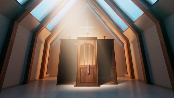 Christian chapel with confessional. Place in the church to confess sins. Mercy.