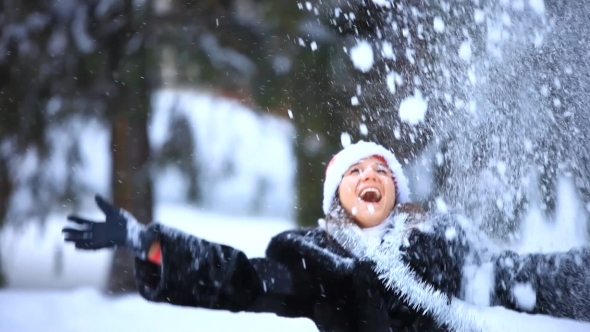 Happy Smiling Woman In Christmas Cap Having Fun