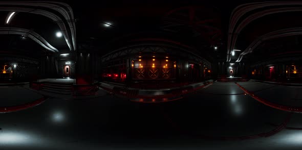 VR360 Futuristic Dark Data Center with Metal and Lights alt