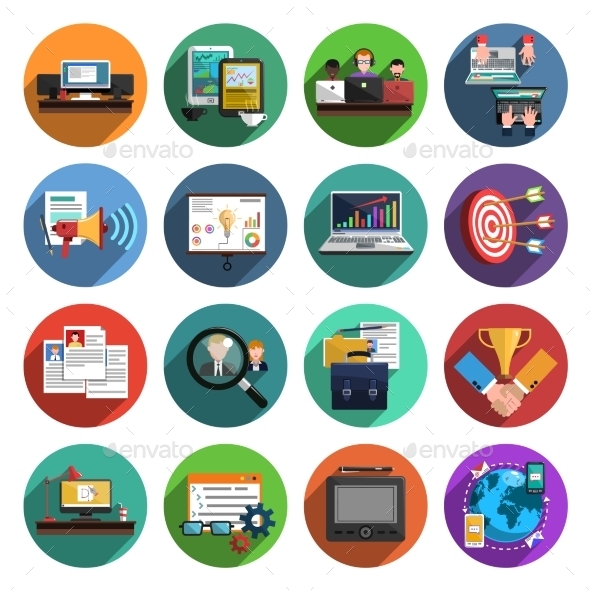 Freelance Flat Round Icons Collection