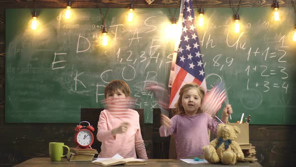 American Child with Flag at School