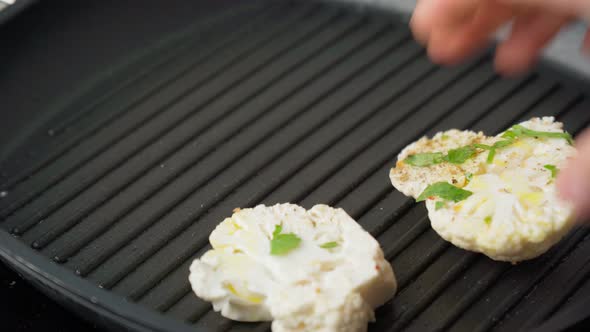 Cooking Cauliflower Steak with Herbs and Spices