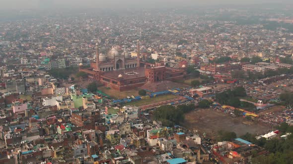 New Delhi, India, "Jama Masjid" mosque 4k aerial drone video