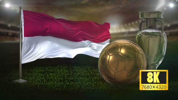 8K Indonesia Flag with Football And Cup Background Loop