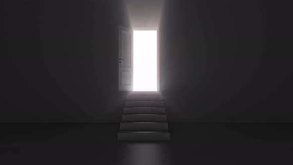 Shine of an Open Door with Steps in a Dark Room