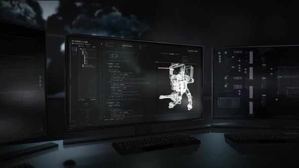 Typing Coding Language In Futuristic Software To Command Security Robot alt