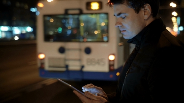 Man Writing Letters In Tablet PC alt