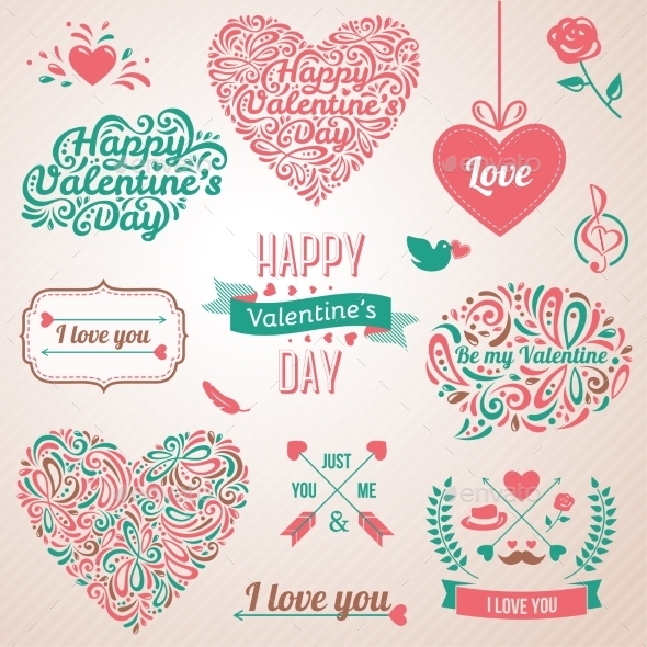 Happy Valentines Day And Weeding Design Elements.