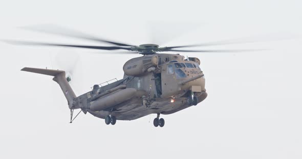 Large helicopter during a military rescue mission