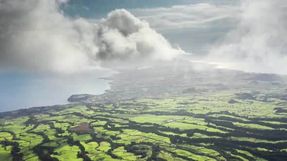 Clouds Moving in Sky Over Rural Landscape Sao Miguel Island Azores Portugal