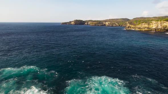 Cliffs Sea and Waves at Nusa Penida Bali Indonesia