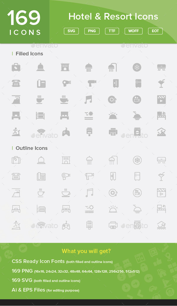 Hotel and Resort Flat Web Icons