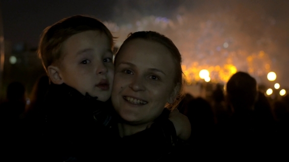Son And Mother On Firework Show alt