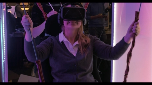 Woman Enjoying Attraction With 3D Glasses alt