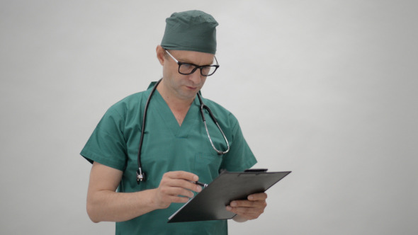 Doctor Reading Medical Report alt