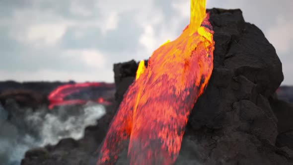 Lava River Daylight Glowing  Spreading Lava Jet