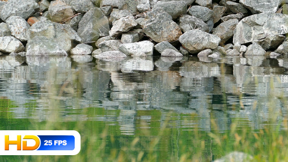  Rocks on the Shore of a Fjord Reflect in Water