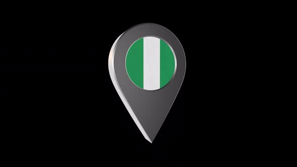3d Animation Map Pointer With Nigeria  Flag With Alpha Channel - 2K