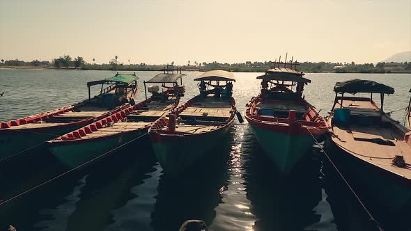 Time lapse video of khmer fishing boats in mooring showing the livelihood and culture of Cambodia