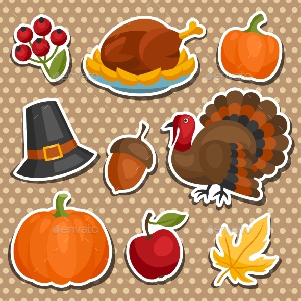 Set of Happy Thanksgiving Holiday Sticker Objects