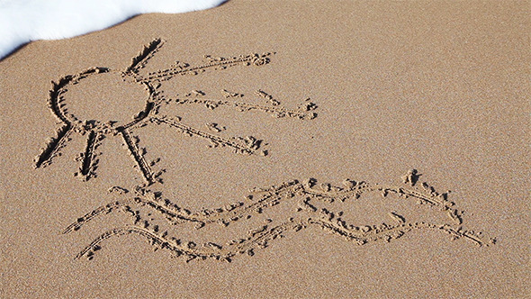 Sign of Sun With Waves Drawn in The Sand