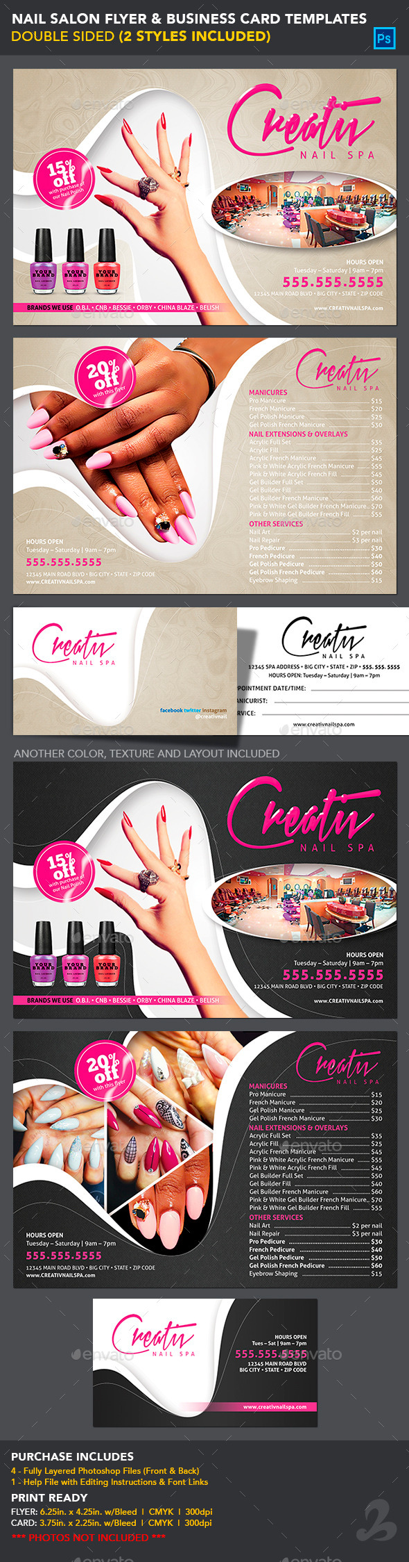 Nail Salon Flyer & Business Card Templates