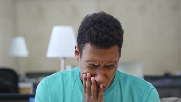 Toothache, Black Young Man in Office, Portrait