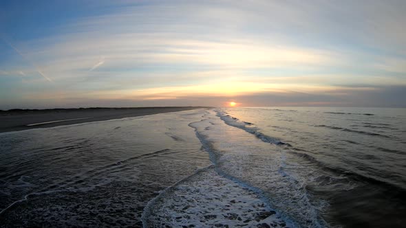 Aerial footage over the waves - Langeoog Germany