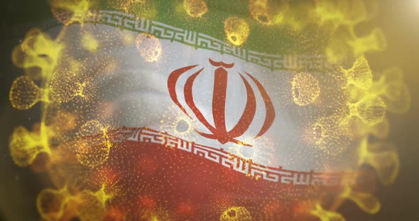 Iran Flag With Corona Virus Bacteria Centered