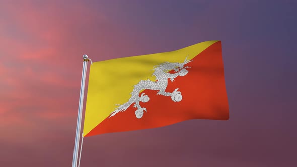 Flag Of Bhutan Waving 4k