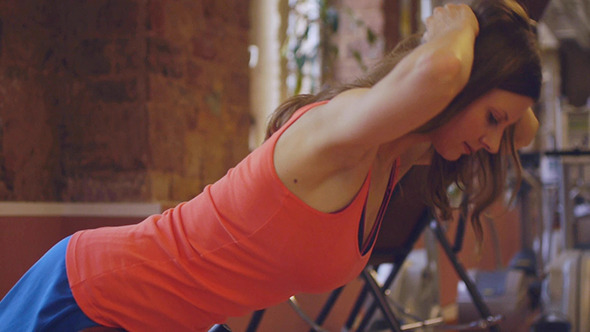 Sport Woman Doing Press Fitness Exercise