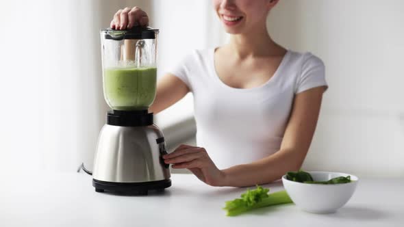 Smiling Woman With Blender And Green Vegetables 5