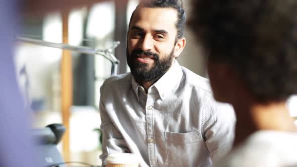 Happy Creative Team With Coffee Talking In Office 13 alt