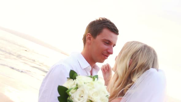 Happy Romantic Bride And Groom, Sunset Wedding On Tropical Beach, Hd Video 10