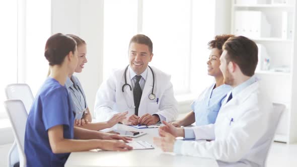 Group Of Happy Doctors Meeting At Hospital Office 4