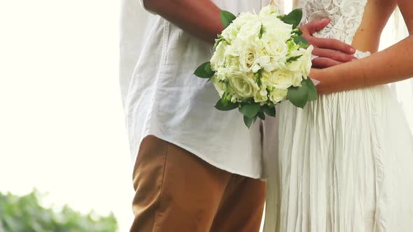 Newly Married Couple On Tropical Beach At Sunset 6
