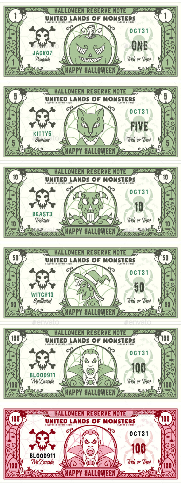 Halloween Money Banknotes Set