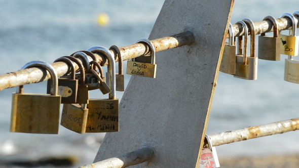 Padlocks with Names of Couples in Love