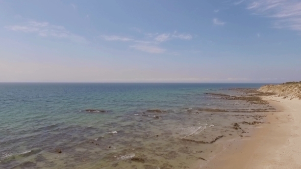 Aerial View From Flying Drone Over Beach And Sea